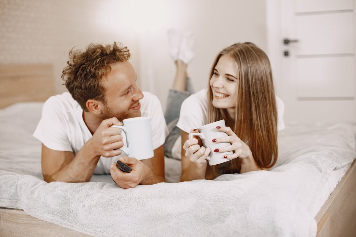 Couple gazing at each other — romantic long-term relationship connection